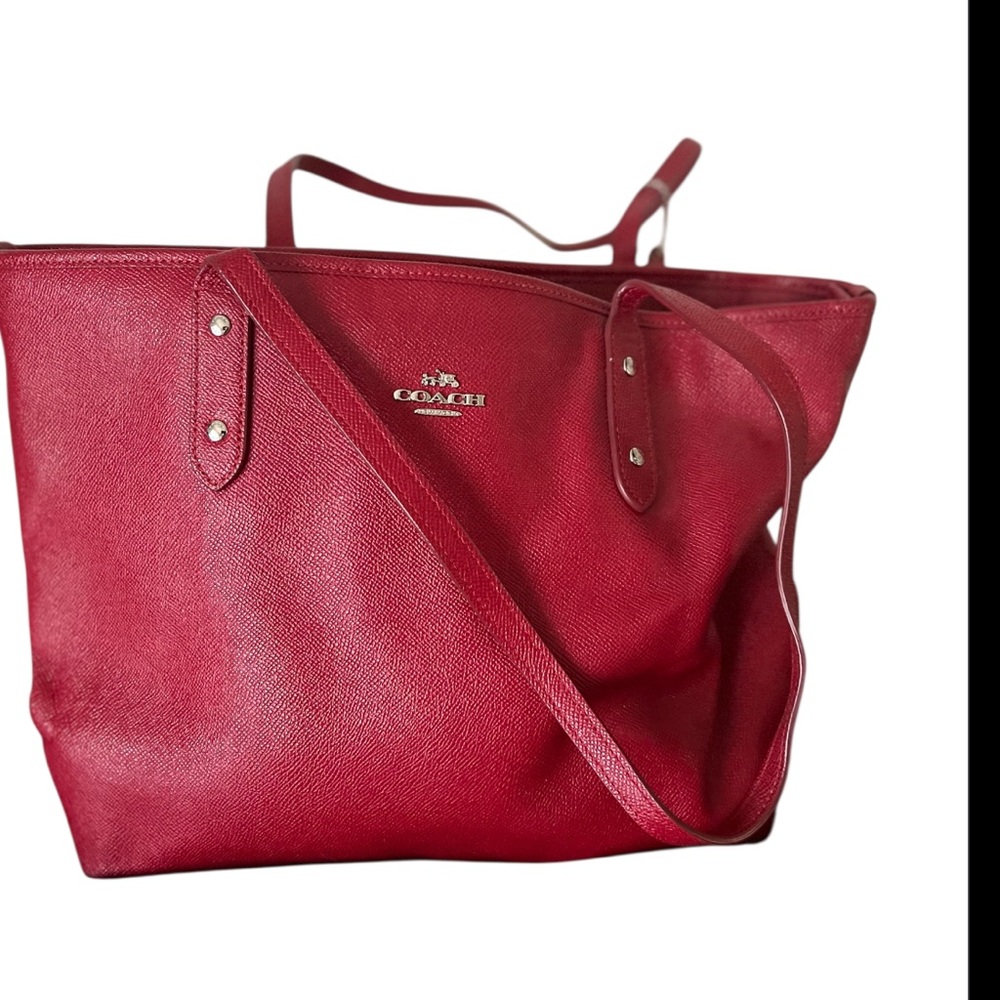 Coach Red Pebbled Leather Tote